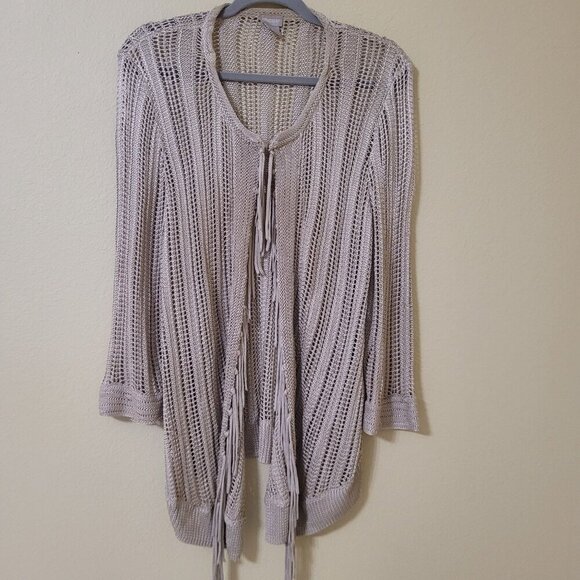Chicos Open-Knit Fringe Kimono Womens‎ Size M/L Cardigan Duster Boho Cover up - Picture 3 of 8